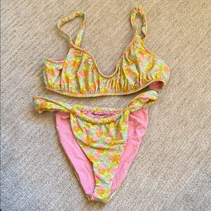 Dippin Daisys Pink and Yellow Floral Bikini S
